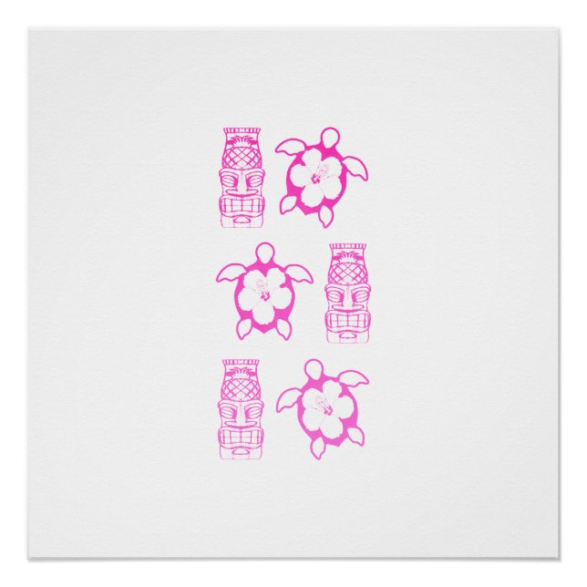 Poster Honu Rose Et Masque Tiki (Devant)