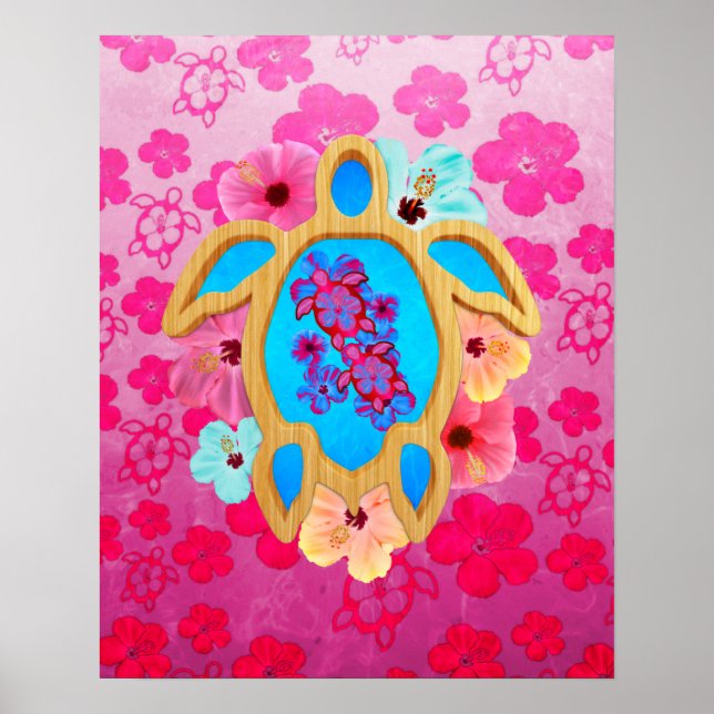 Poster Honu tropical hawaïen (Devant)