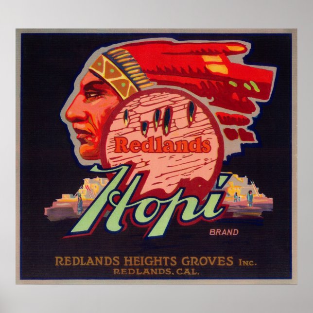Poster Hopi Orange LabelRedlands, CA (Devant)