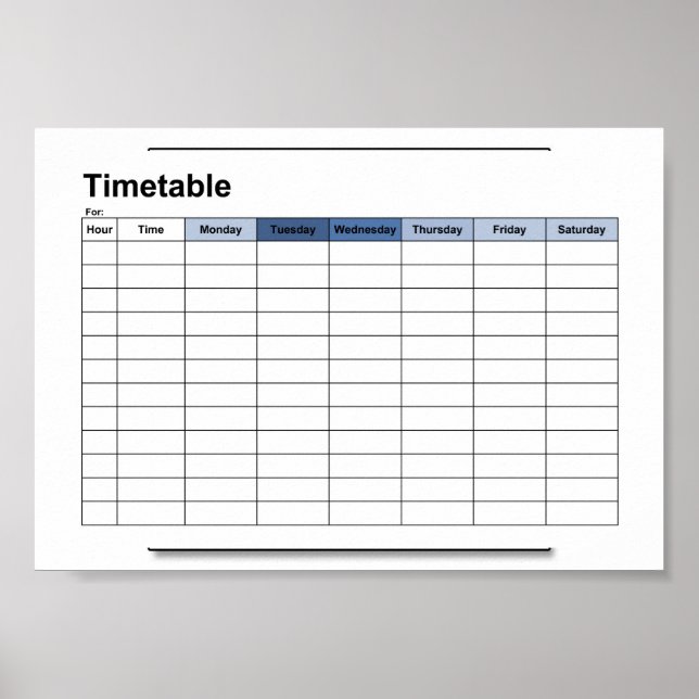Poster horaire,cadeau,programme, affiche, anglais (Devant)