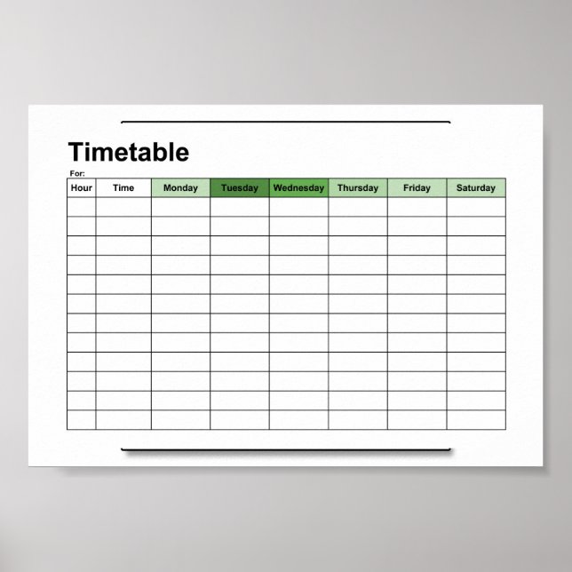 Poster horaire,cadeau,programme, affiche, anglais (Devant)