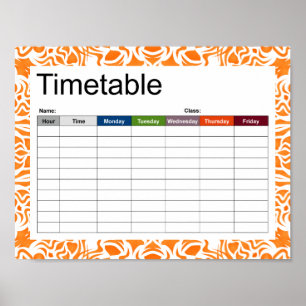Poster horaire Tribal Mandala Orange