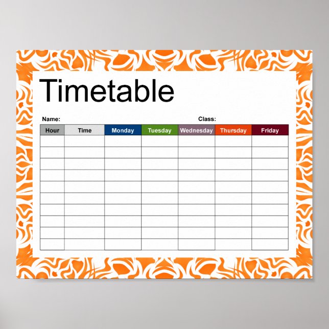 Poster horaire Tribal Mandala Orange (Devant)