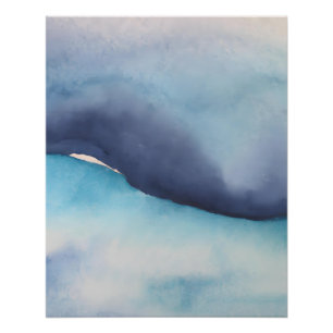 Poster Horizon Abstrait Aquarelle Bleu Sérénité