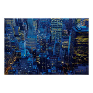 Poster Horizon de NYC, vue courbe au crépuscule