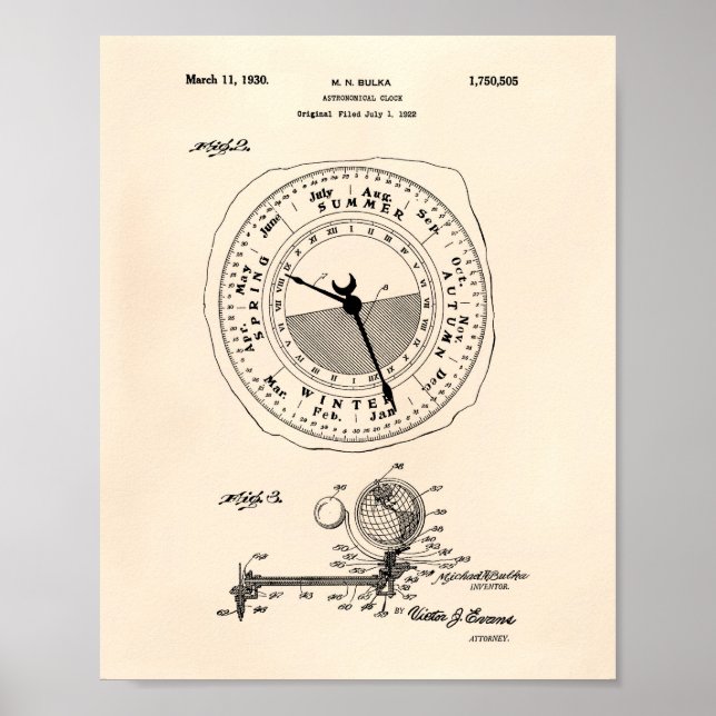 Poster Horloge astronomique 1922 Brevet Art Vieux Poivre (Devant)
