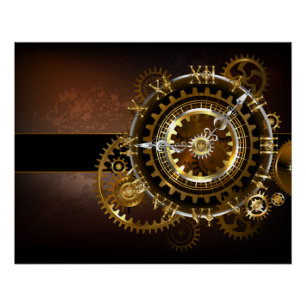 Poster Horloge Steampunk avec des engrenages anciens