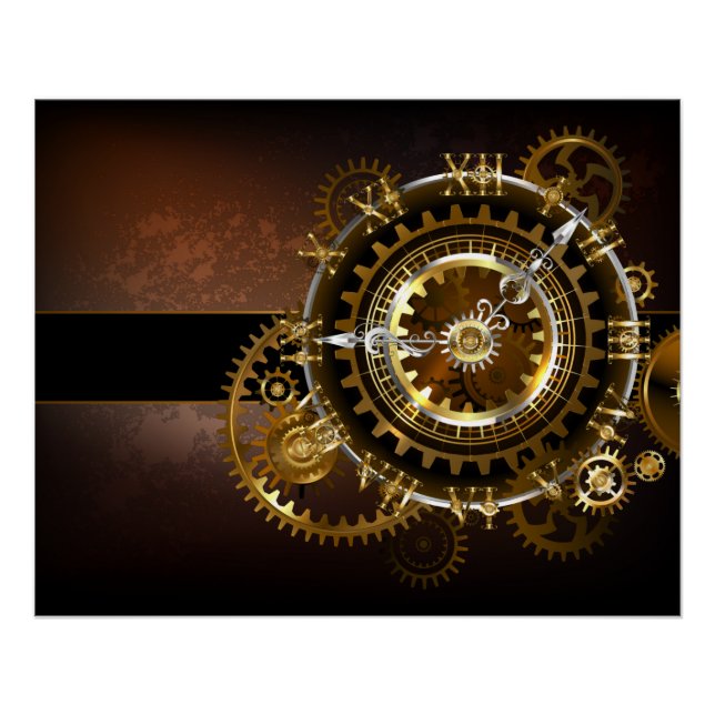 Poster Horloge Steampunk avec des engrenages anciens (Devant)