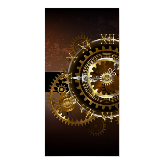 Poster Horloge Steampunk avec des engrenages anciens (Devant)