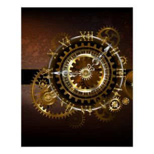 Poster Horloge Steampunk avec des engrenages anciens