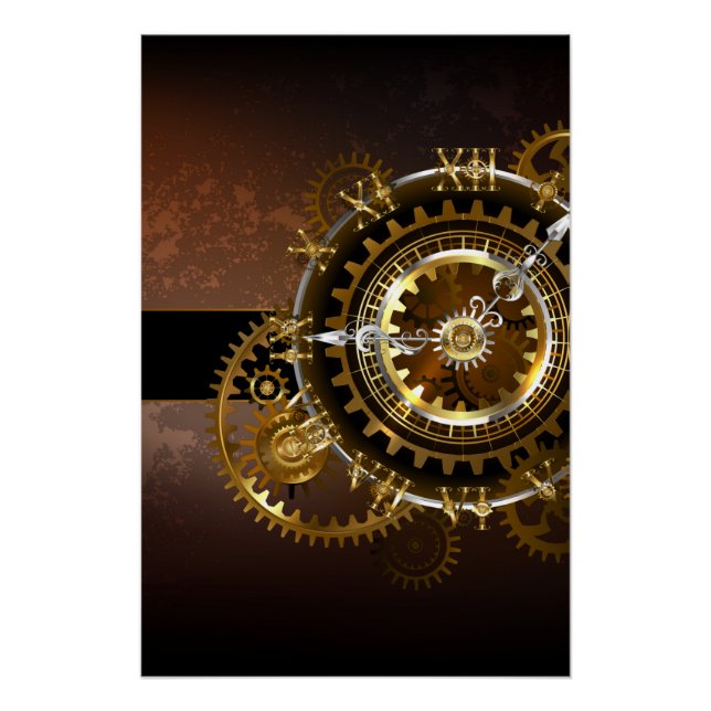 Poster Horloge Steampunk avec des engrenages anciens (Devant)
