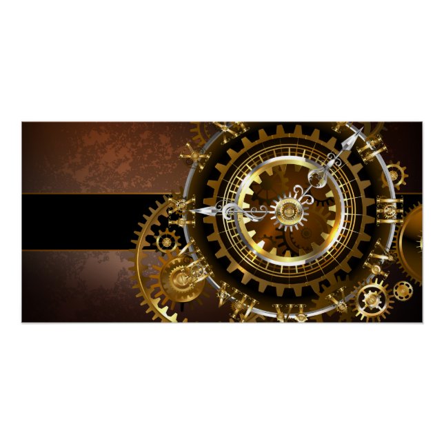 Poster Horloge Steampunk avec des engrenages anciens (Devant)