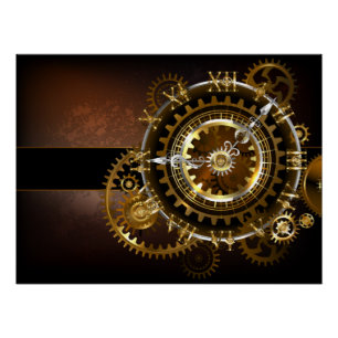 Poster Horloge Steampunk avec des engrenages anciens