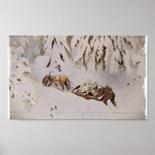 Poster Horse Pulling Sled Through the Woods
