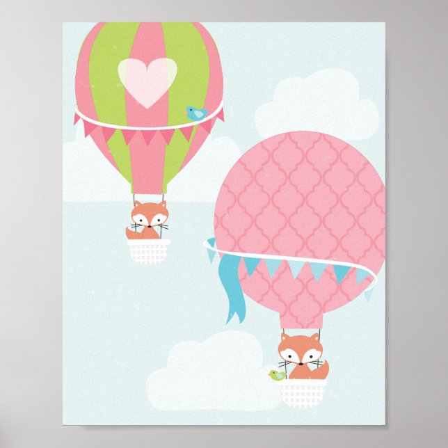 Poster Hot Air Balloon Girl Nursery Art (Devant)