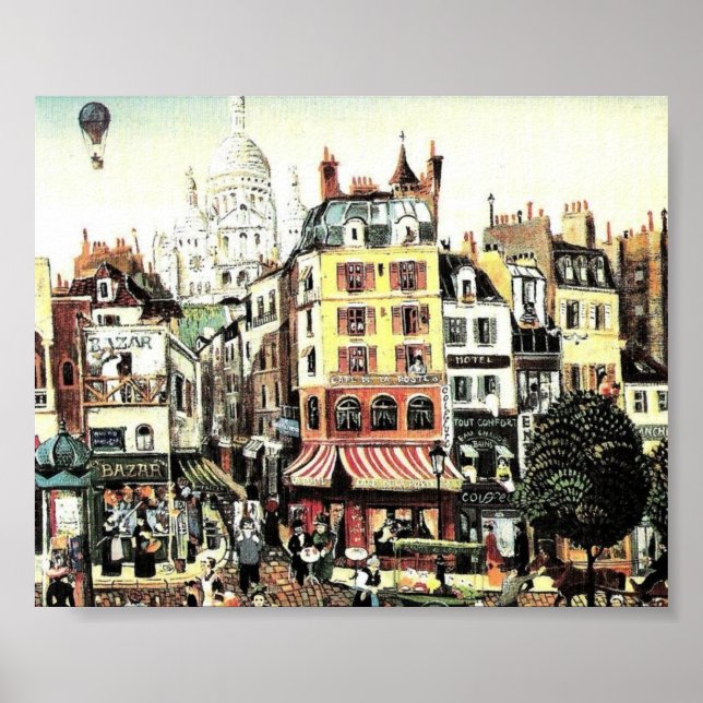 Poster Hot Air Balloon sur ville antique (Devant)