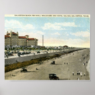 Poster Hôtel Galvez, Galveston, cru 1924 du Texas