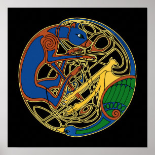 Poster Hound celtique et ornithologie Estampes d'art celt