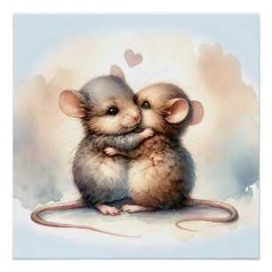 Poster Hug de souris aquarelle