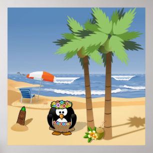 Poster Hula penguin, dessin animé sur les vacances