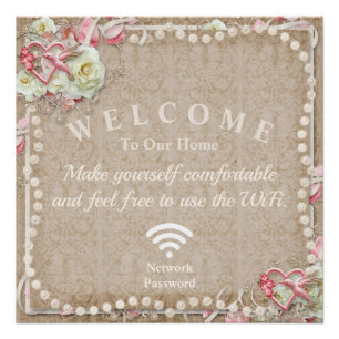 Poster Hummingbirds Coeurs Fleurs Bienvenue Wifi Mot de p