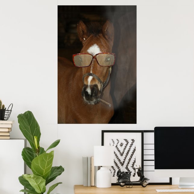 Poster humoristique du poulain de cheval Fumer le  (Bureau à domicile)