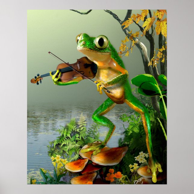Poster Humorous Tree Frog Playing a Fiddle (Devant)