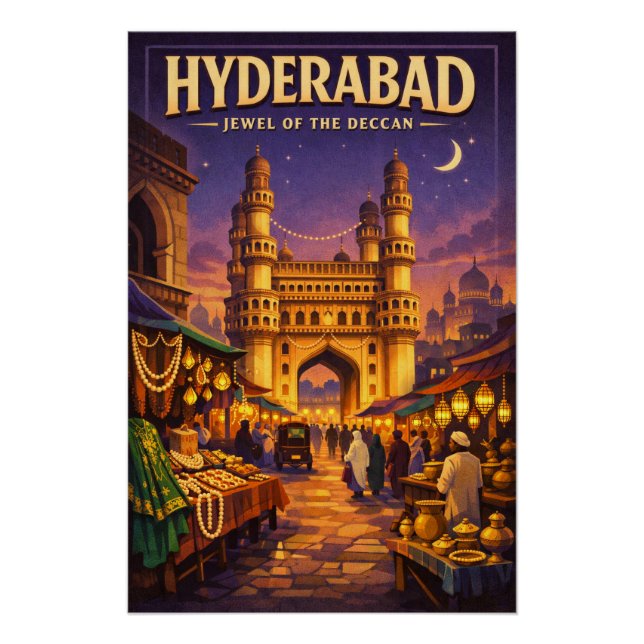Poster Hyderabad, Inde, dans un classique voyage rétro (Devant)