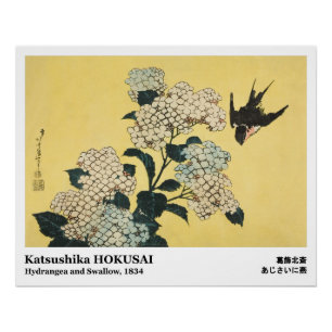 Poster Hydrangea and Swallow by Hokusai