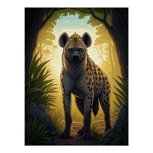 Poster Hyène dans une clairière de forêt (Devant)