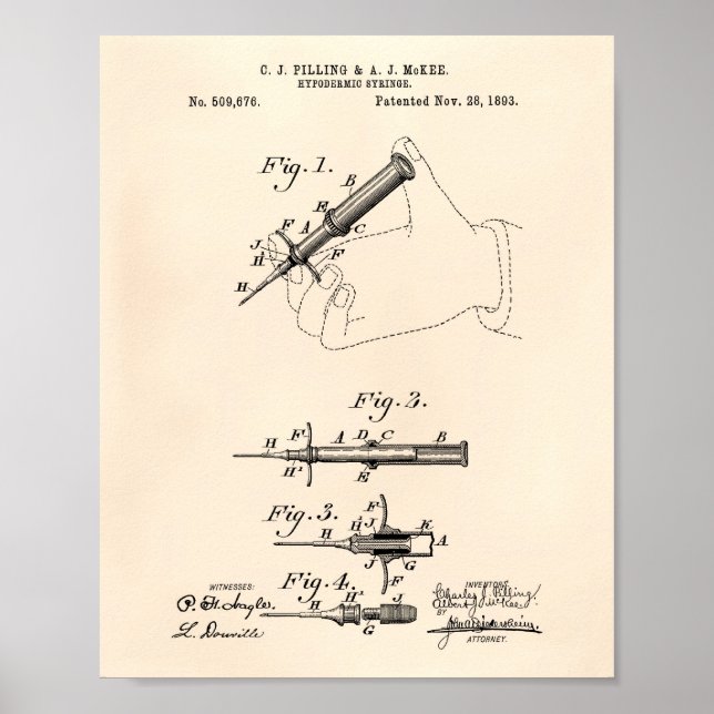 Poster Hypodermic Syringe 1893 Patent Art Old Peper (Devant)