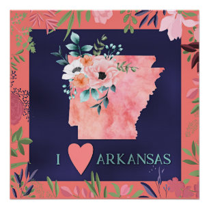 Poster I Love Arkansas, aquarelle florale,