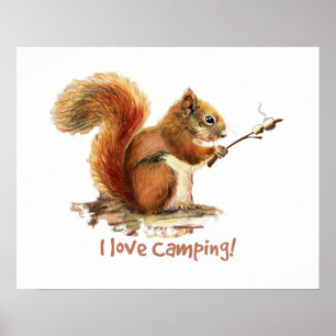 Poster "I love Camping" Amusants Écureuil torréfaction Ma