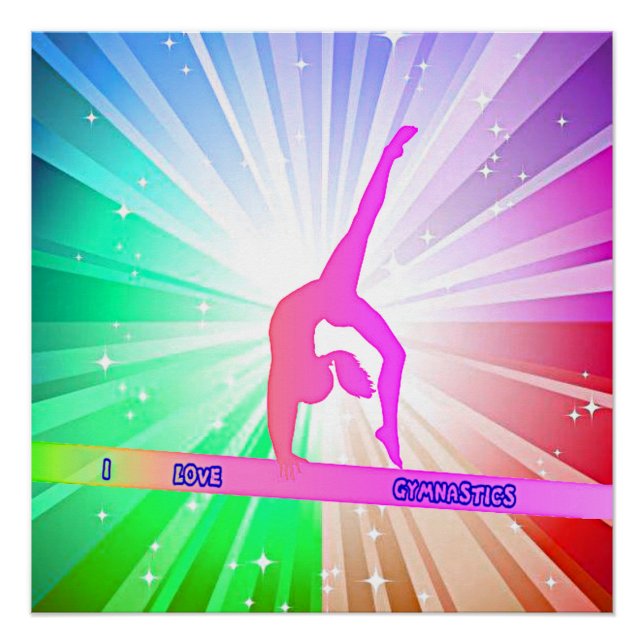 Poster "I LOVE GYMNASTICS" avec Gymnaste sur poutre (Devant)
