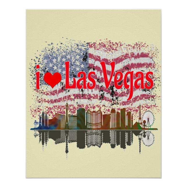 Poster I Love Las Vegas Skyline American Flag Souvenir (Devant)
