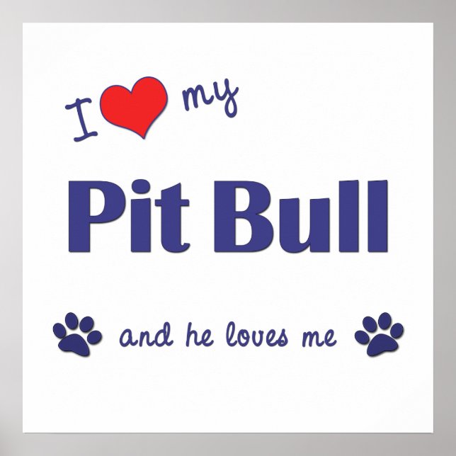 Poster I Love My Pit Bull (Chien mâle) (Devant)