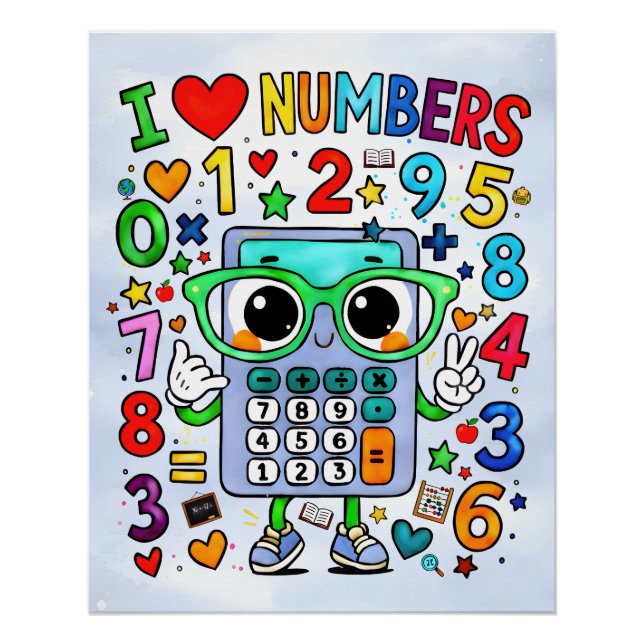 Poster I Love Numbers Cute Calculator Math Design (Devant)