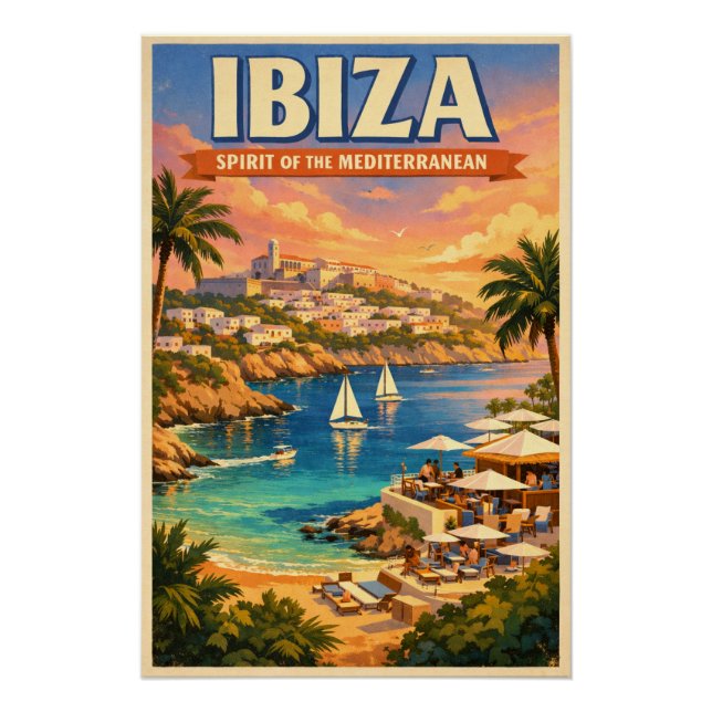 Poster Ibiza, Espagne, dans un classique rétro (Devant)