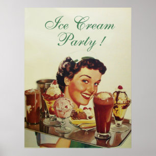 Poster ICE CREAM PARTY Girl with Tray of Ice Creams