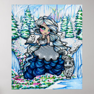 Poster Ice Princess Snow Owl Winter Imaginaire Fairy Art