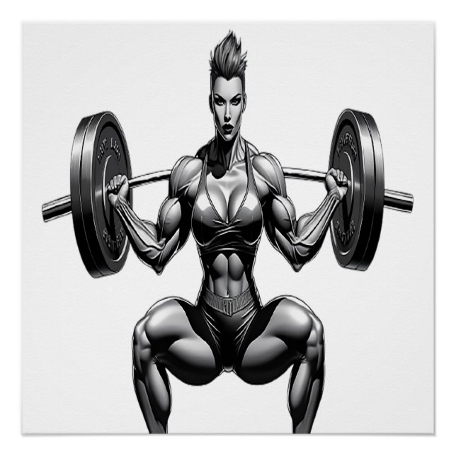 Poster Icône Fitness Femme - Vue frontale Barbell Squat (Devant)