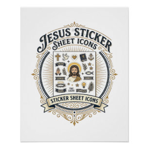 Poster Icônes de feuille d'autocollants Jésus Icône de fe