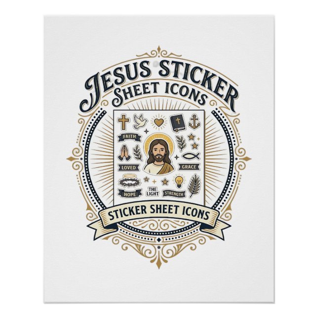 Poster Icônes de feuille d'autocollants Jésus Icône de fe (Devant)