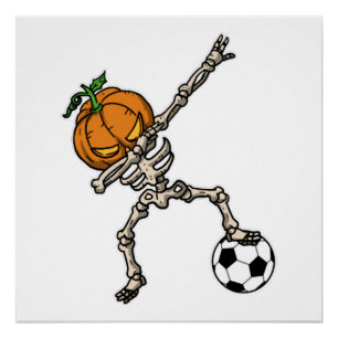 Poster Idée cadeau drôle de soccer tête de citrouille dab