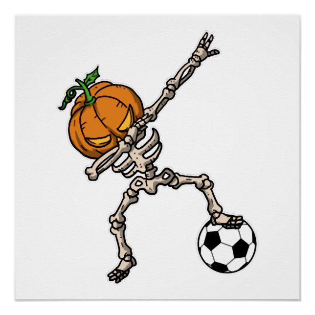 Poster Idée cadeau drôle de soccer tête de citrouille dab (Devant)