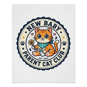 Poster Idée cadeau nouvelle maman chat - Nouveau bébé P