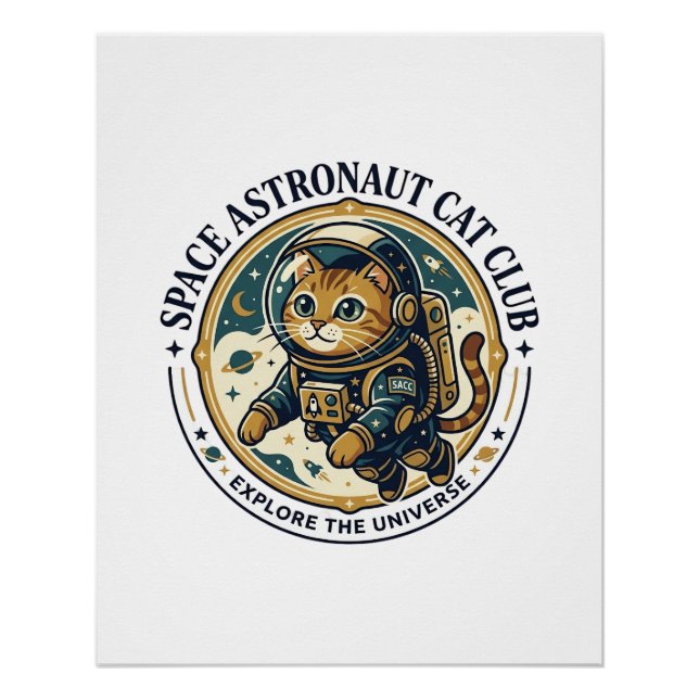 Poster Idée cadeau papa chat astronaute de l'espace - Ast (Devant)