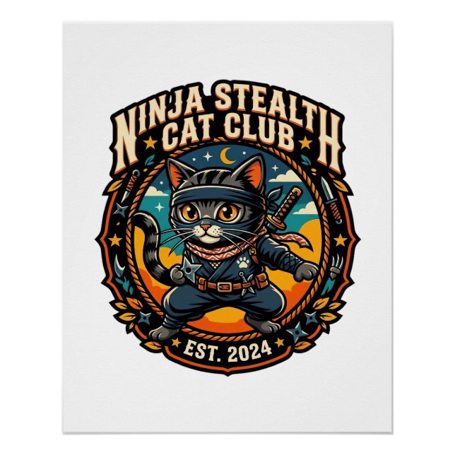 Poster Idée cadeau pour maman de chat Ninja Stealth Cat - (Devant)