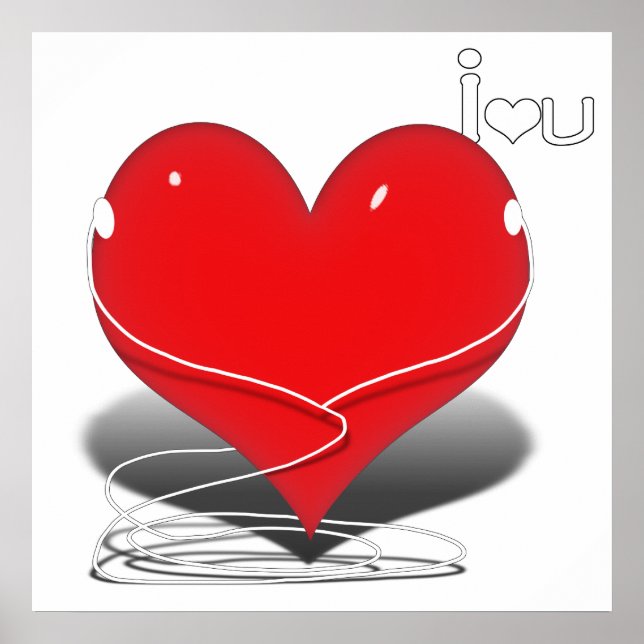 Poster iHeart Red Heart avec le texte "I ♥ U" (Devant)