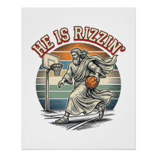 Poster Il est Rizzin Vintage Basketball Religieux T-Shirt